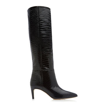 Croc-Embossed Leather Knee Boots