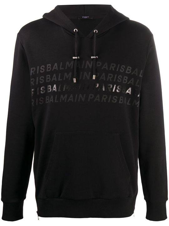 logo print drawstring hoodie展示图