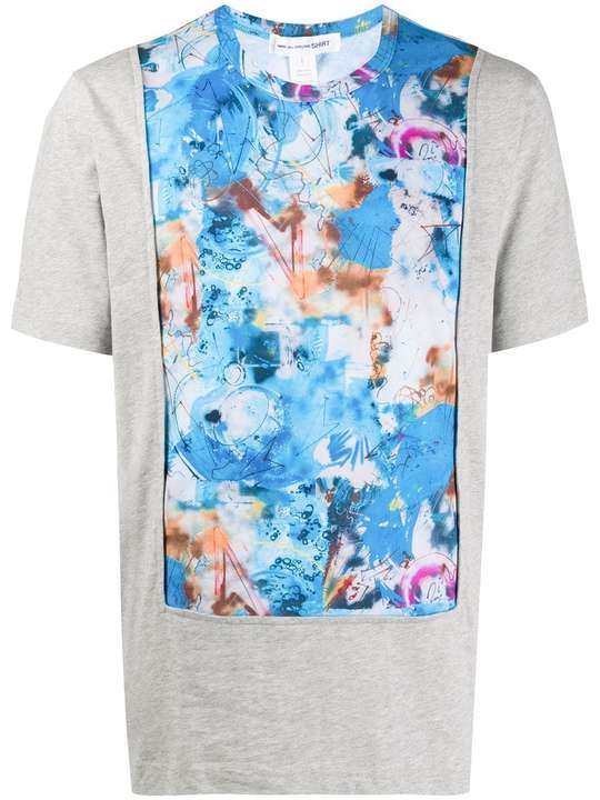 abstract print panelled T-shirt展示图