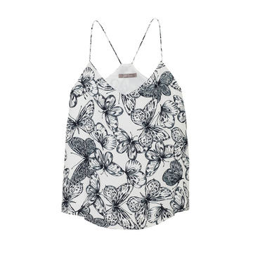 Butterfly Printed Georgette V-Neck Tank Top