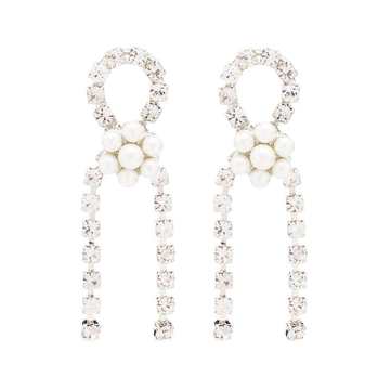 silver Emma crystal pearl detail loop earrings