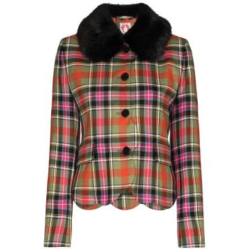 Grace checked faux fur collar jacket