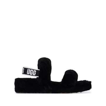 black Oh Yeah shearling slides