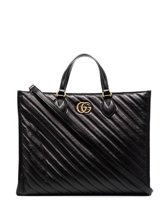 black GG Marmont medium leather tote bag展示图