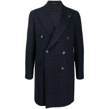 checked double-breasted coat