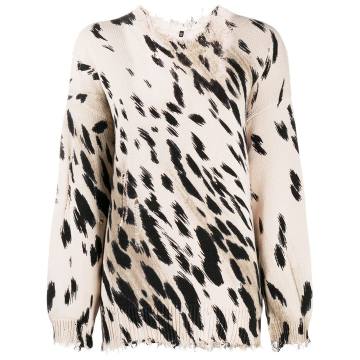 leopard print frayed jumper