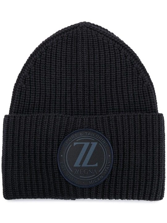 logo-patch ribbed beanie展示图