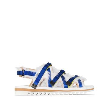 White and Blue Faux Fur Sandals