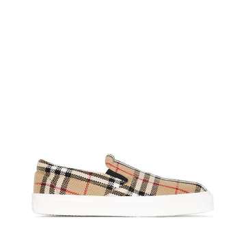 brown archive check print sneakers