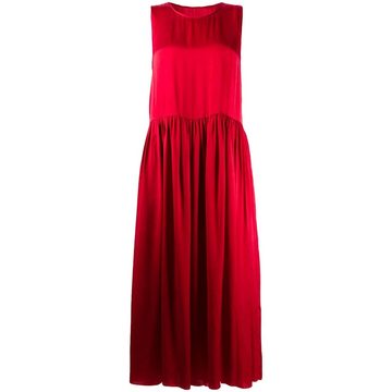 gathered-waist satin dress