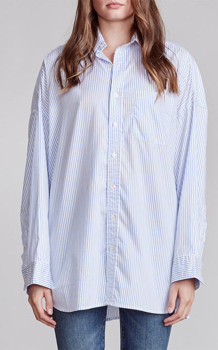 Oversized Striped Cotton Button Up Shirt展示图