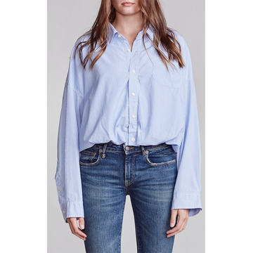 Gathered Hem Striped Cotton Shirt