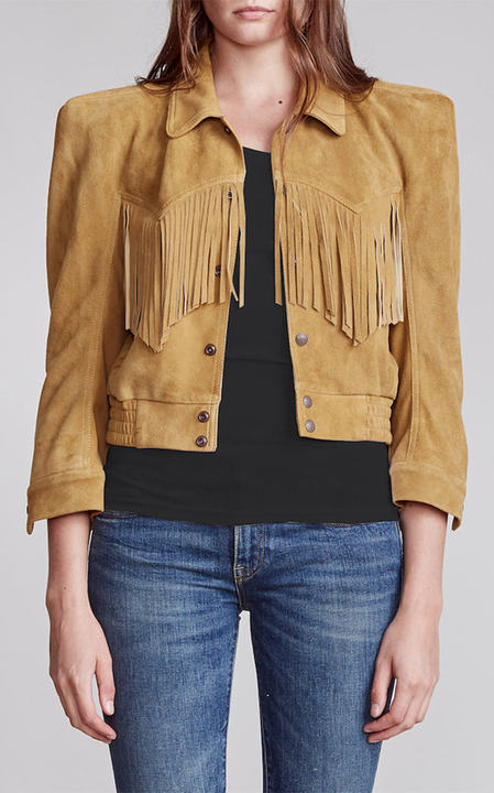 Fringe Western Suede Bomber Jacket展示图