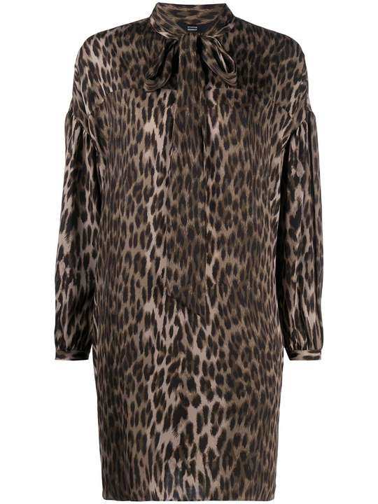 leopard print shirt dress with pussy bow detail展示图