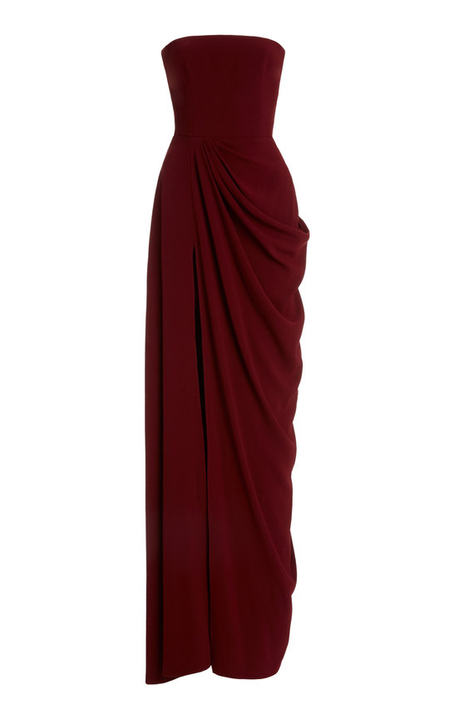 Exclusive Draped Crepe Strapless Gown展示图