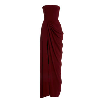 Exclusive Draped Crepe Strapless Gown