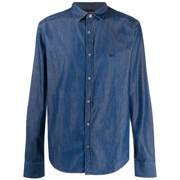 embroidered-logo denim shirt