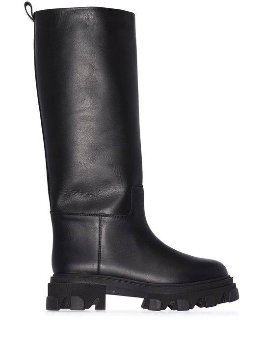 X Pernille black Tubular leather combat boots展示图