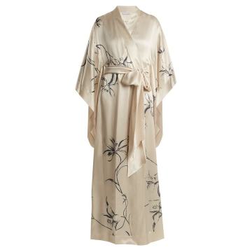 Orchid-print silk-satin robe
