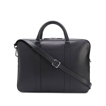 embossed logo leather briefcase