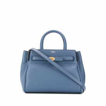 blue leather tote bag