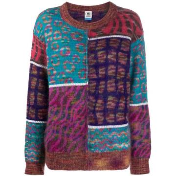 panelled print round neck jumper