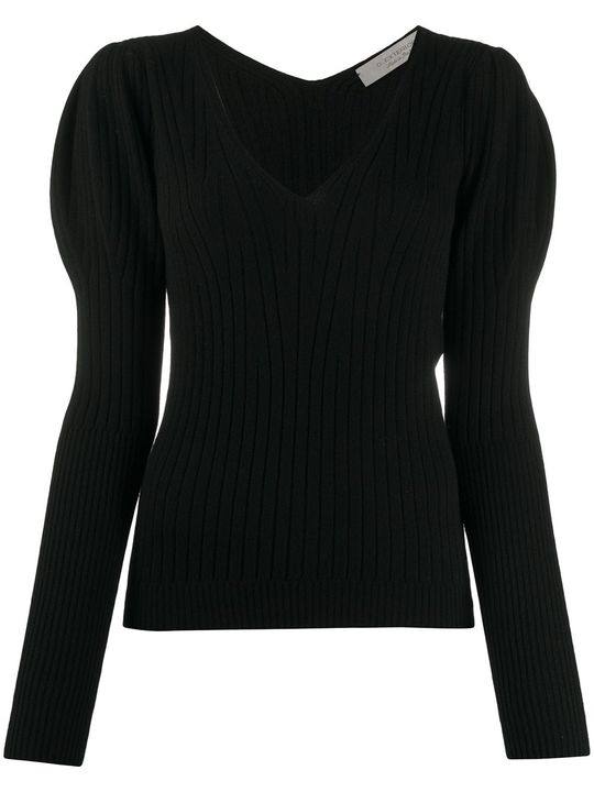 ribbed knit puffed-shoulder jumper展示图