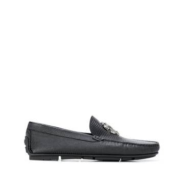 snake-buckle leather loafers