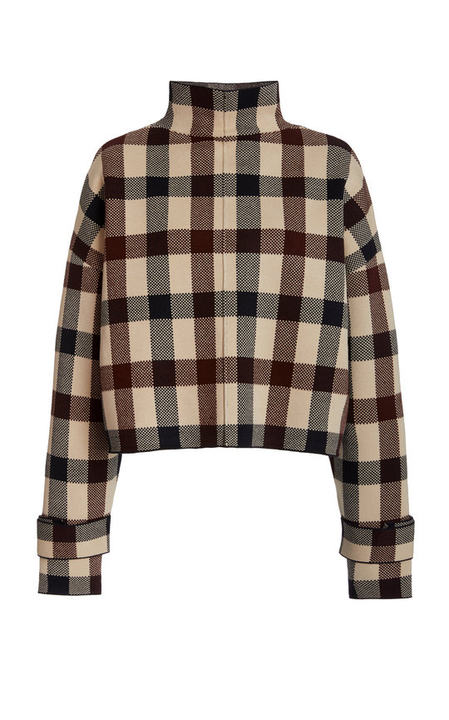 Plaid Funnel Neck Crepe Jumper展示图