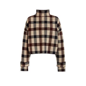 Plaid Funnel Neck Crepe Jumper