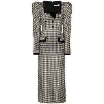 gingham wool puff sleeve dress