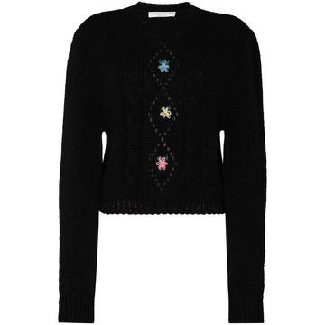 floral embroidered cropped wool sweater