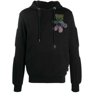 Teddy-print embroidered hoodie