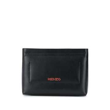 embossed logo clutch bag