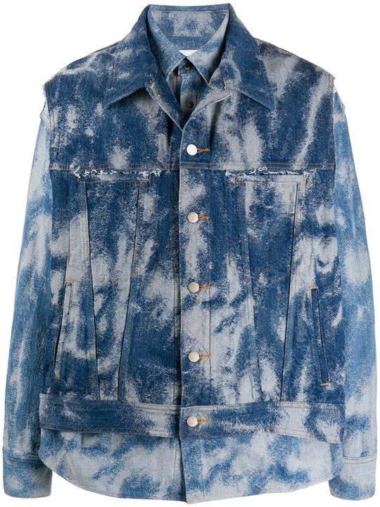 bleached-effect layered denim jacket展示图