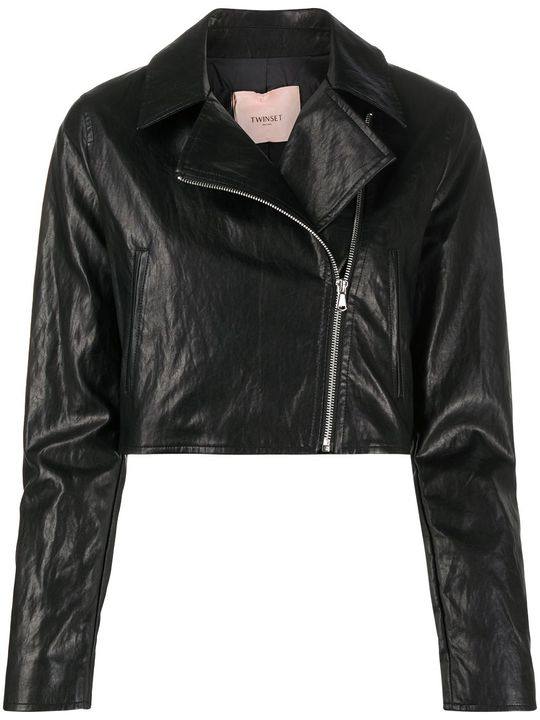 cropped faux leather jacket展示图
