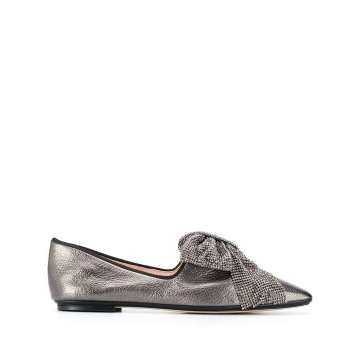 square toe bow-detail loafers