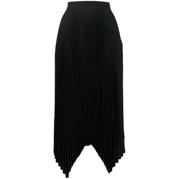 pleated handkerchief hem midi skirt