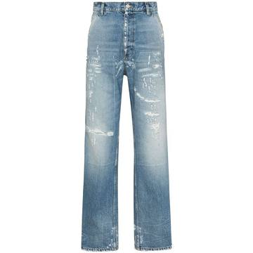 distressed repaired loose jeans