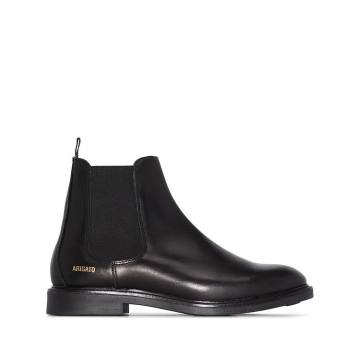 black flat leather Chelsea boots