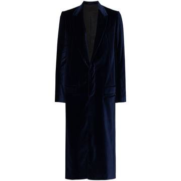 classic long single-breasted velvet overcoat