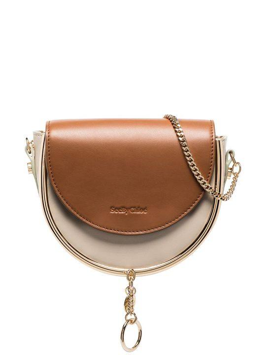 white and brown Mara leather shoulder bag展示图