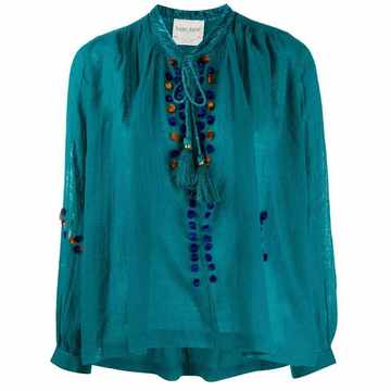 tassel-tie puff ball blouse