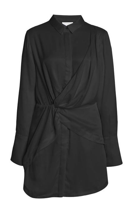 Evelyn Draped Satin Mini Shirt Dress展示图