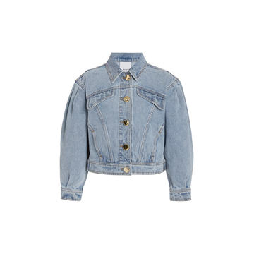 Florence Puff-Sleeve Washed Denim Jacket