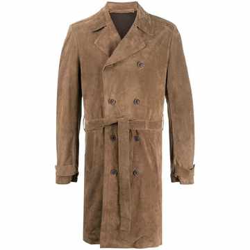 suede double-breasted trench coat