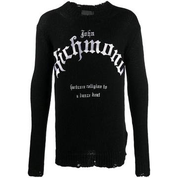 embroidered logo distressed jumper