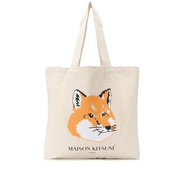 fox head print canvas tote