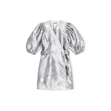 Shiny Jacquard Mini Wrap Dress