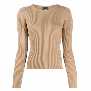 ribbed puff-sleeve top